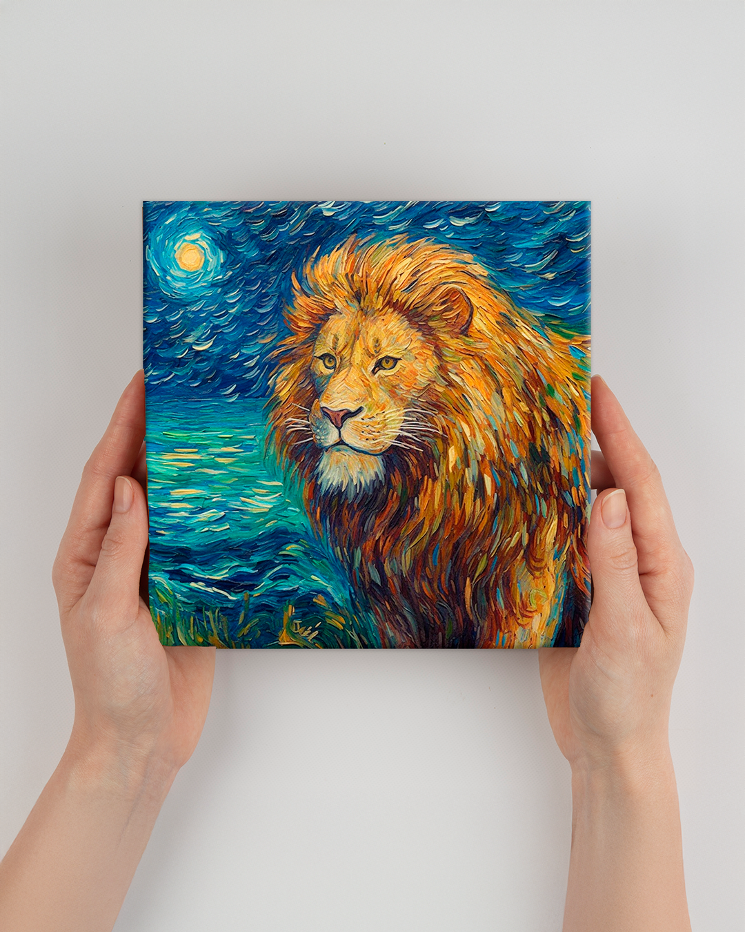 León ilustración al estilo Van Gogh