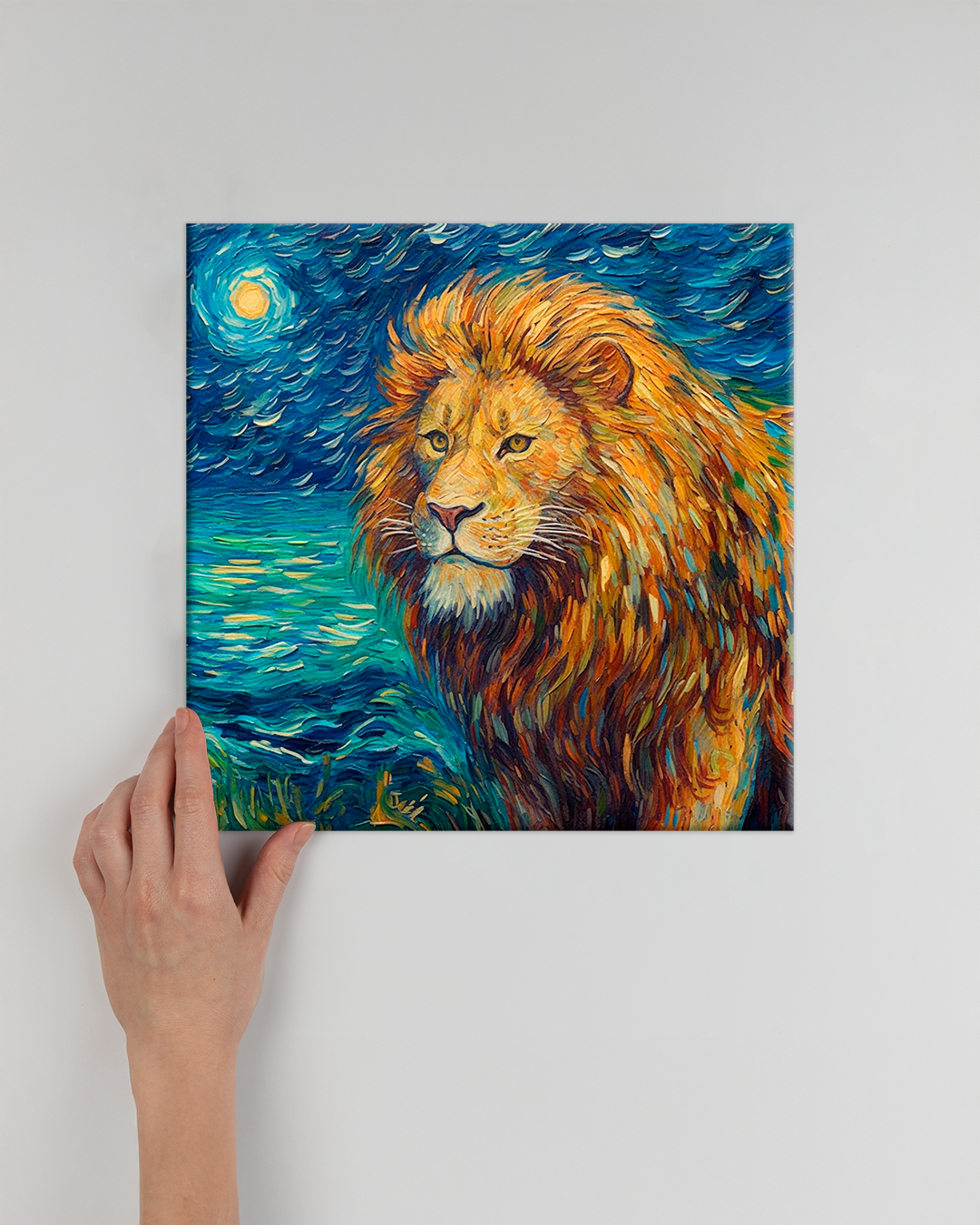 León ilustración al estilo Van Gogh