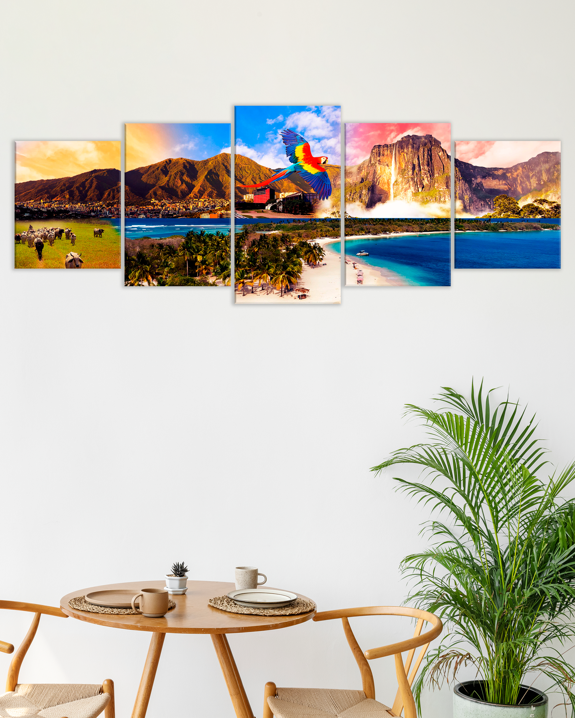 Cuadro de Paisajes de Venezuela con Guacamaya y Salto Ángel