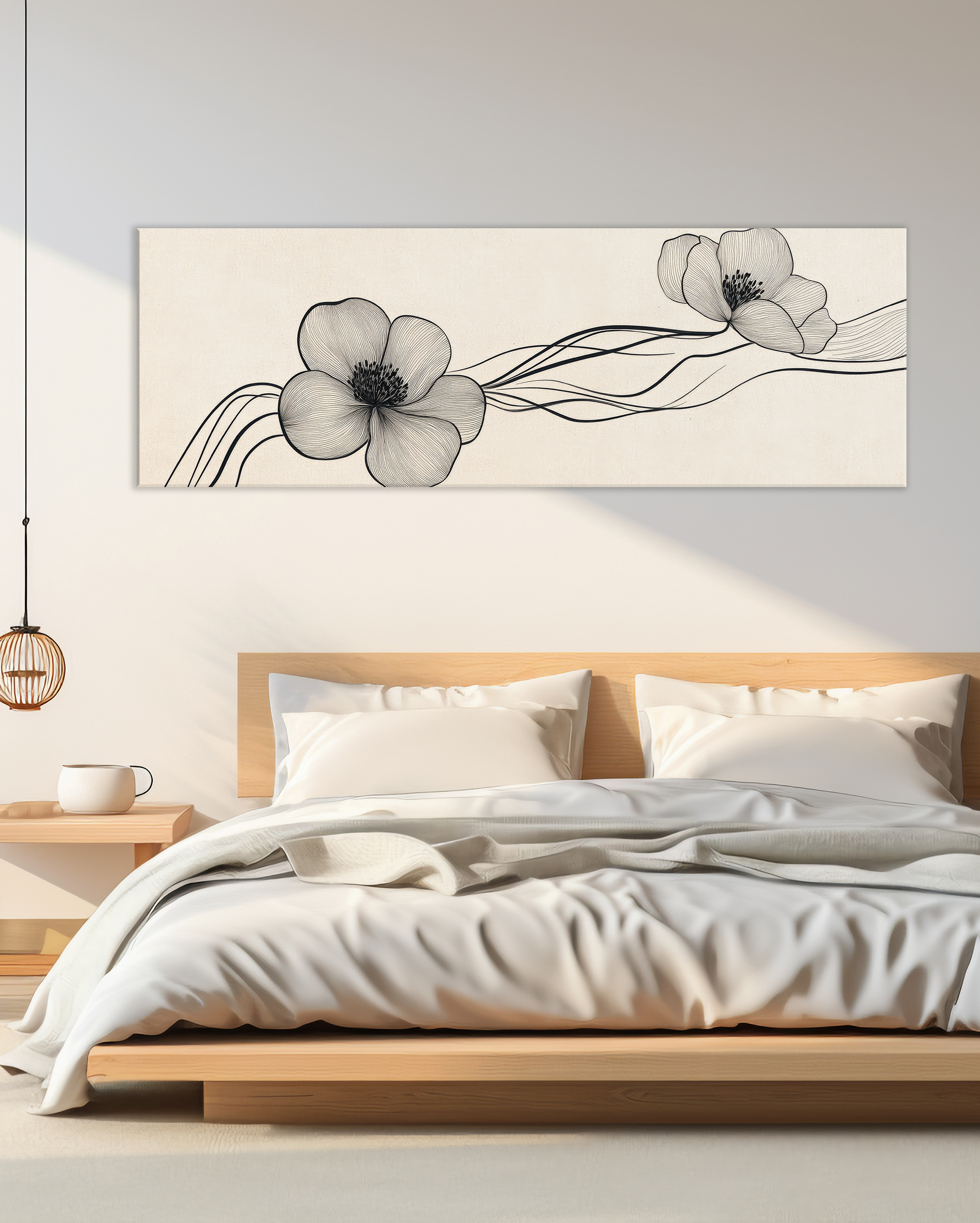 Cuadro floral moderno en blanco y negro