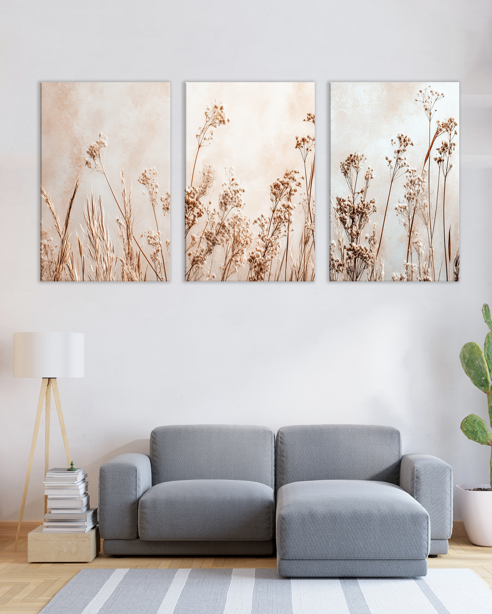 Cuadro decorativo de flores silvestres en tonos beige