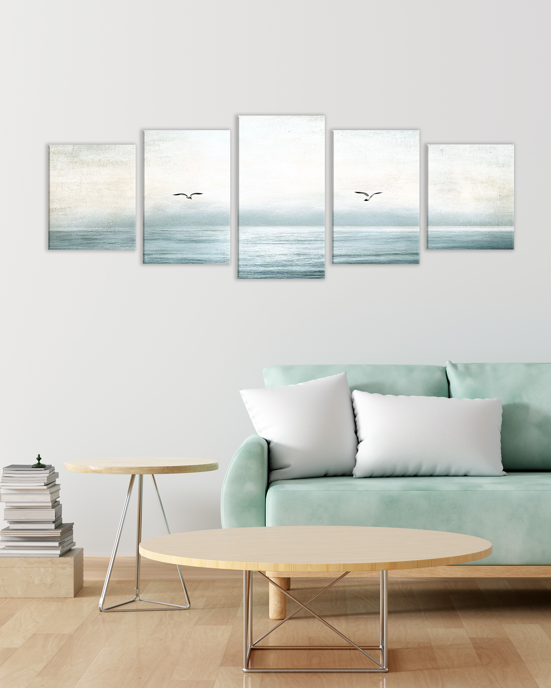 Cuadro Decorativo de 5 Piezas Horizonte Tranquilo, Paisaje Marino Minimalista