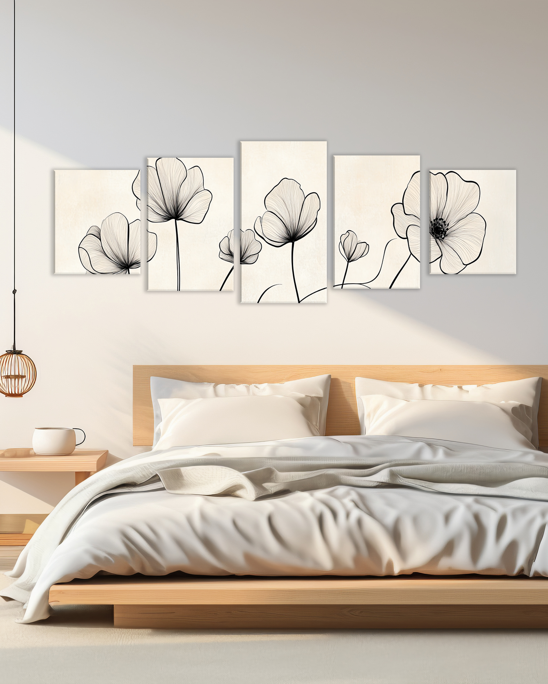 Cuadro floral minimalista en blanco y negro