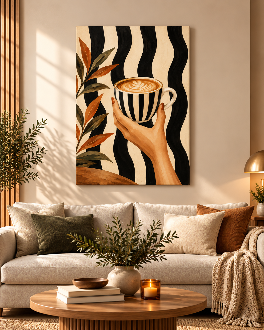 Cuadro de Café Moderno con Taza de Cappuccino – Decoración para Cocina y Cafetería