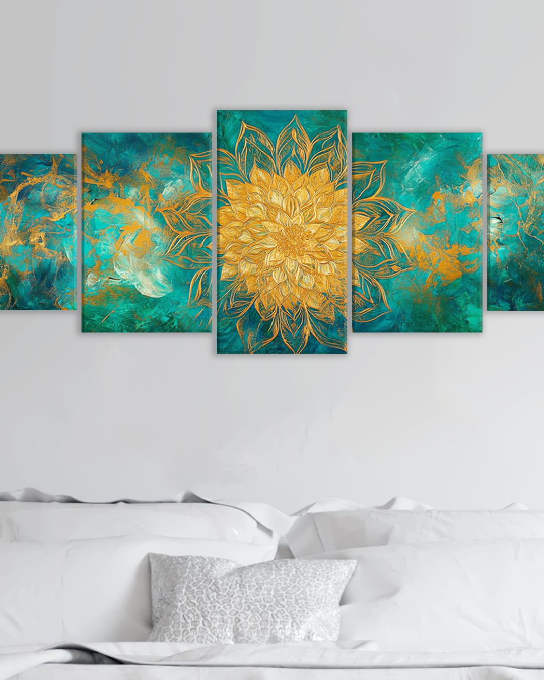 Cuadro Decorativo Flor Dorada sobre Fondo Turquesa
