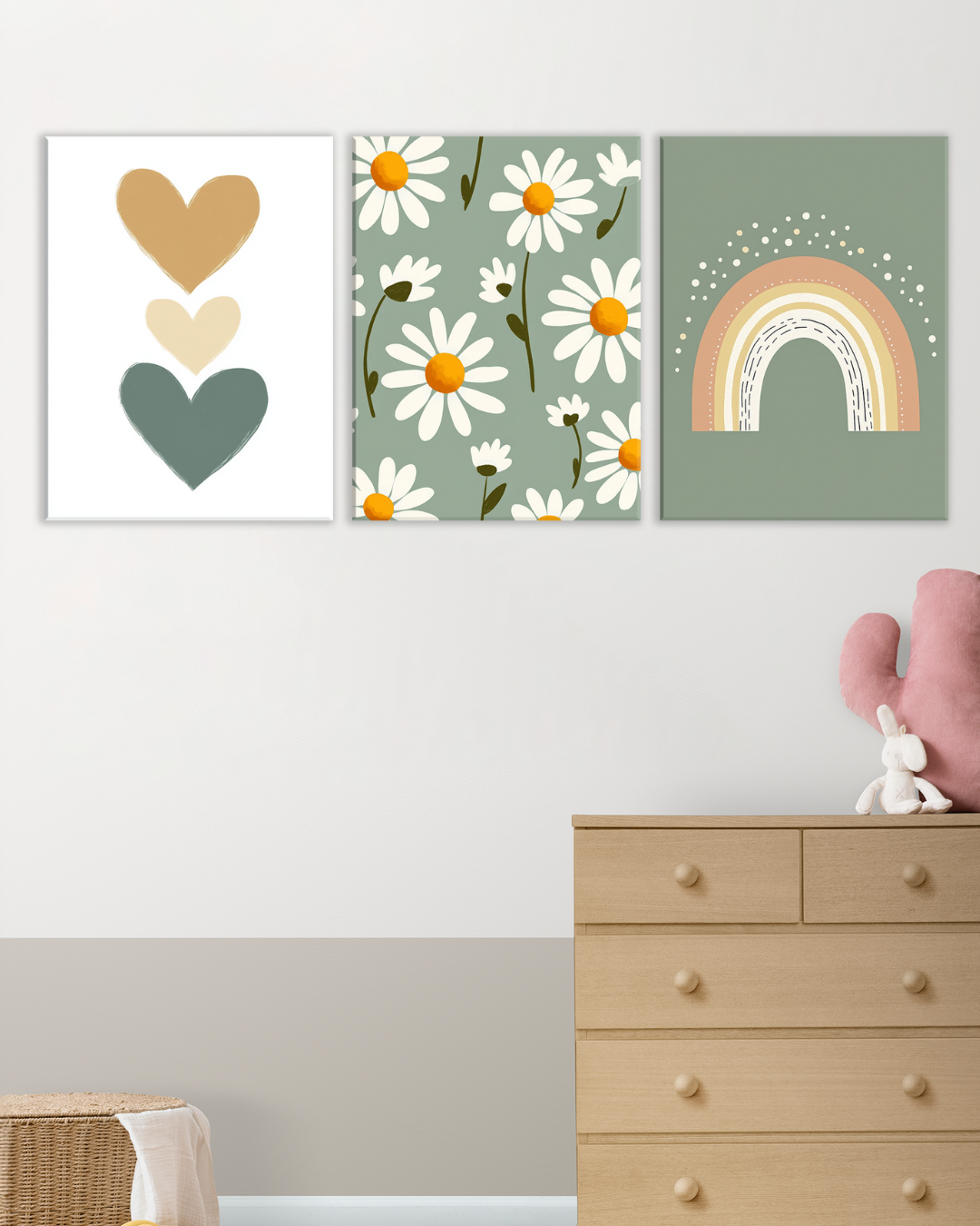 Cuadro decorativo infantil de corazones, margaritas y arcoíris