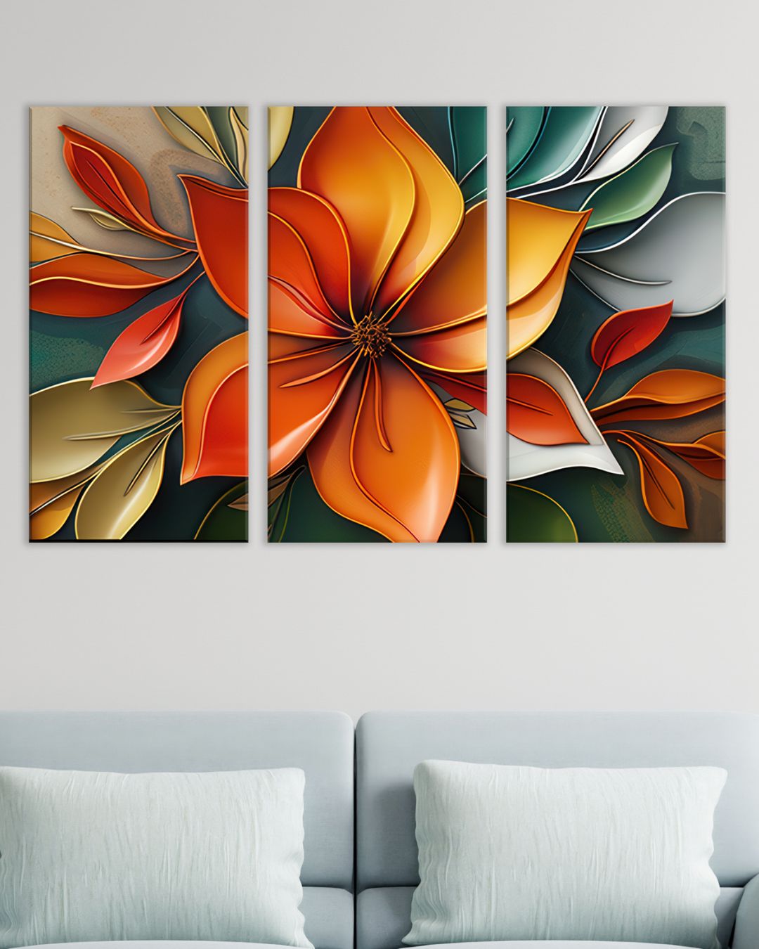 Set de 3 cuadros, Flor Viva en Movimiento