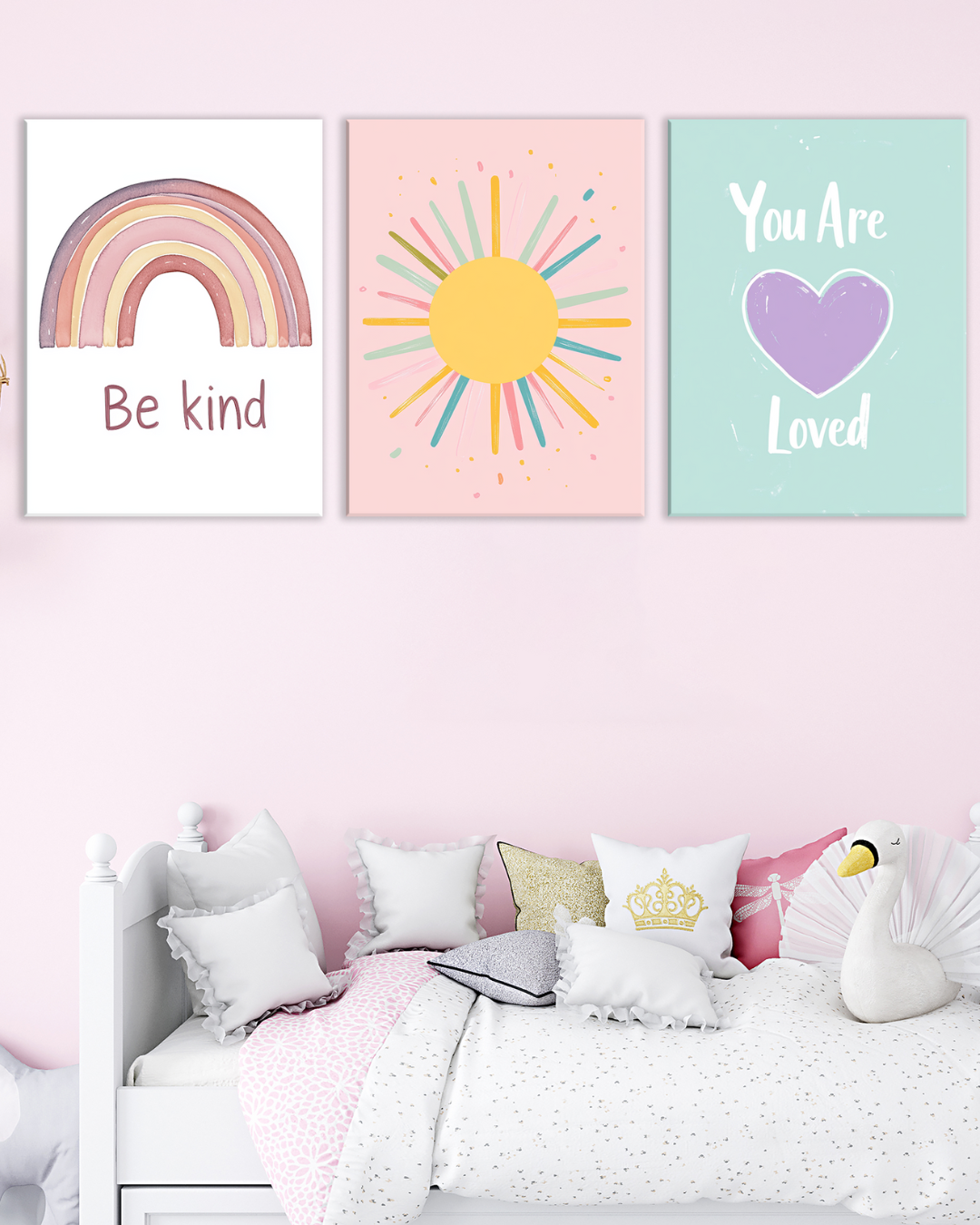 Cuadro infantil con frases motivadoras en tonos pastel