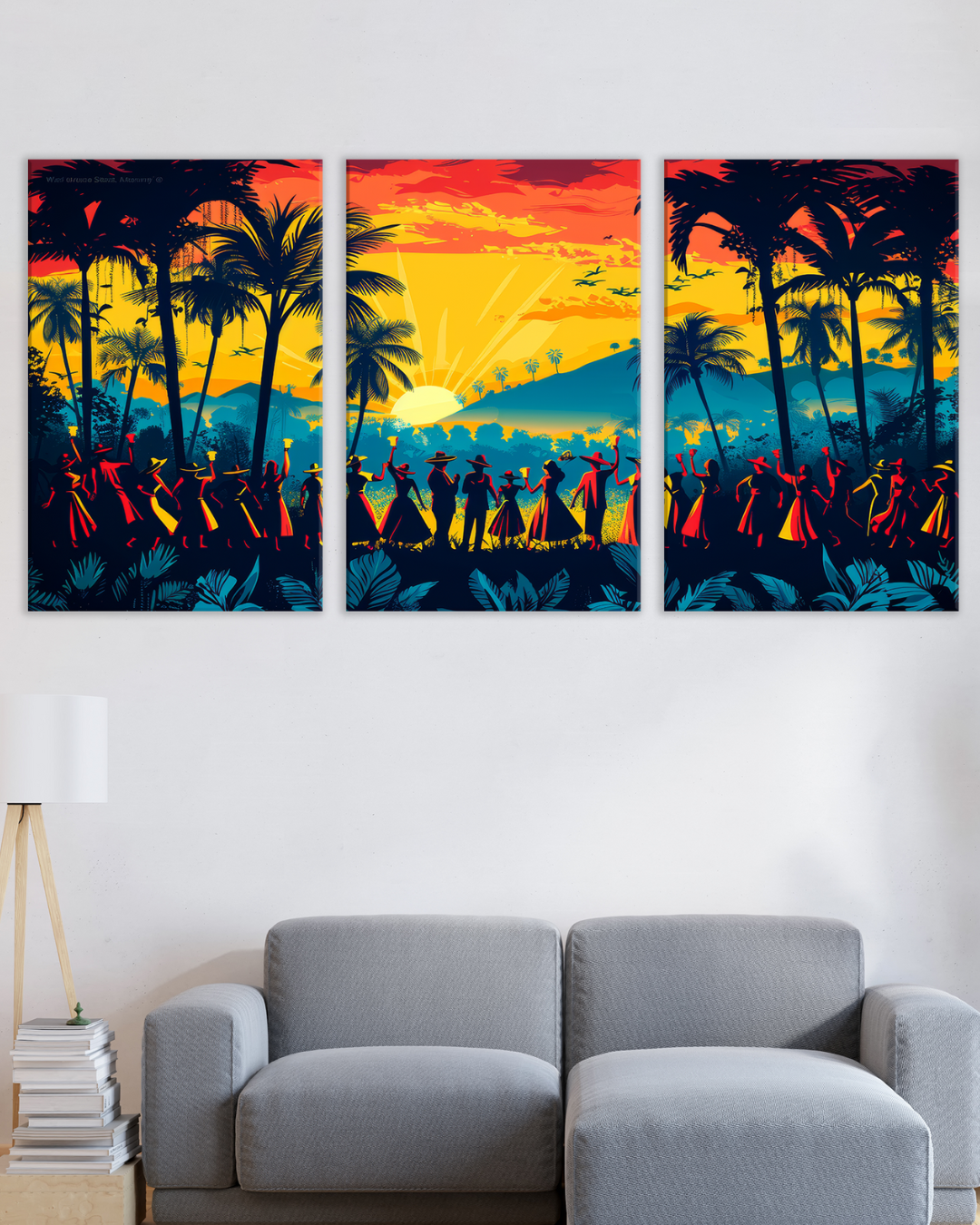 Cuadro decorativo Amanecer con folklore colombiano en palmeras