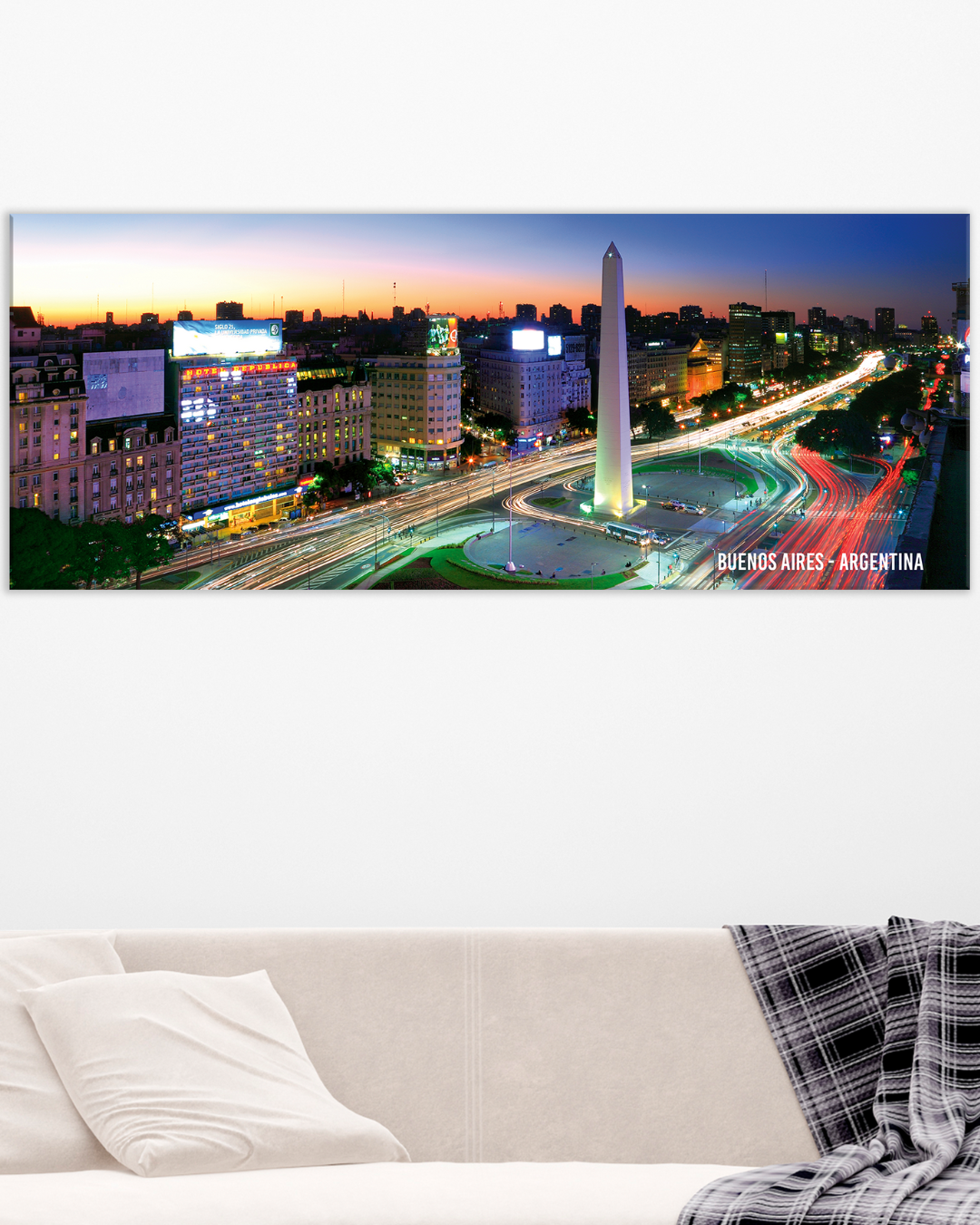 Cuadro decorativo panorámico de Buenos Aires – Obelisco al anochecer