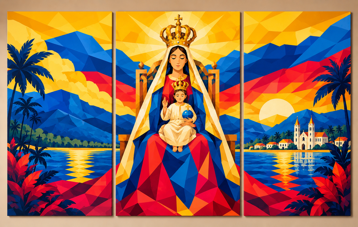 Cuadro Virgen de Coromoto de Venezuela – Tríptico Religioso Moderno
