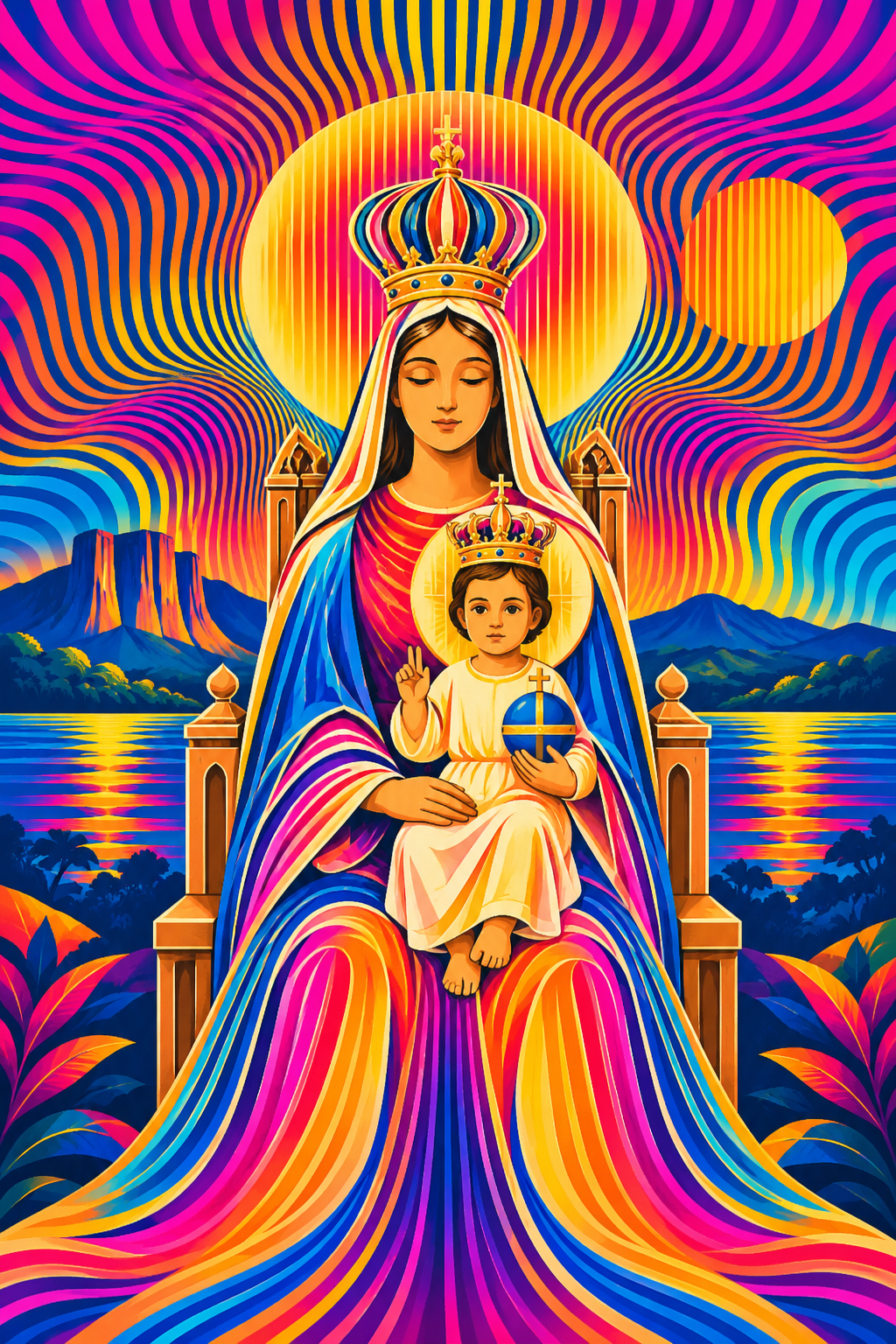 Cuadro Virgen de Coromoto Moderna – Arte Religioso Venezolano Multicolor