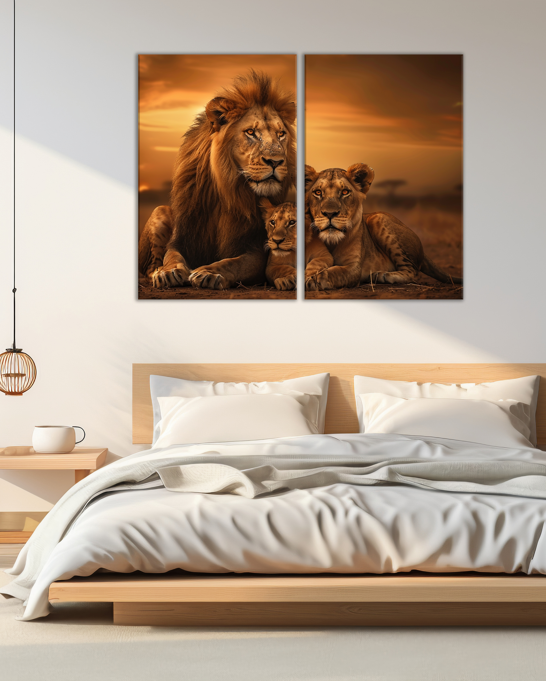 Cuadro de Leones en Familia al Atardecer