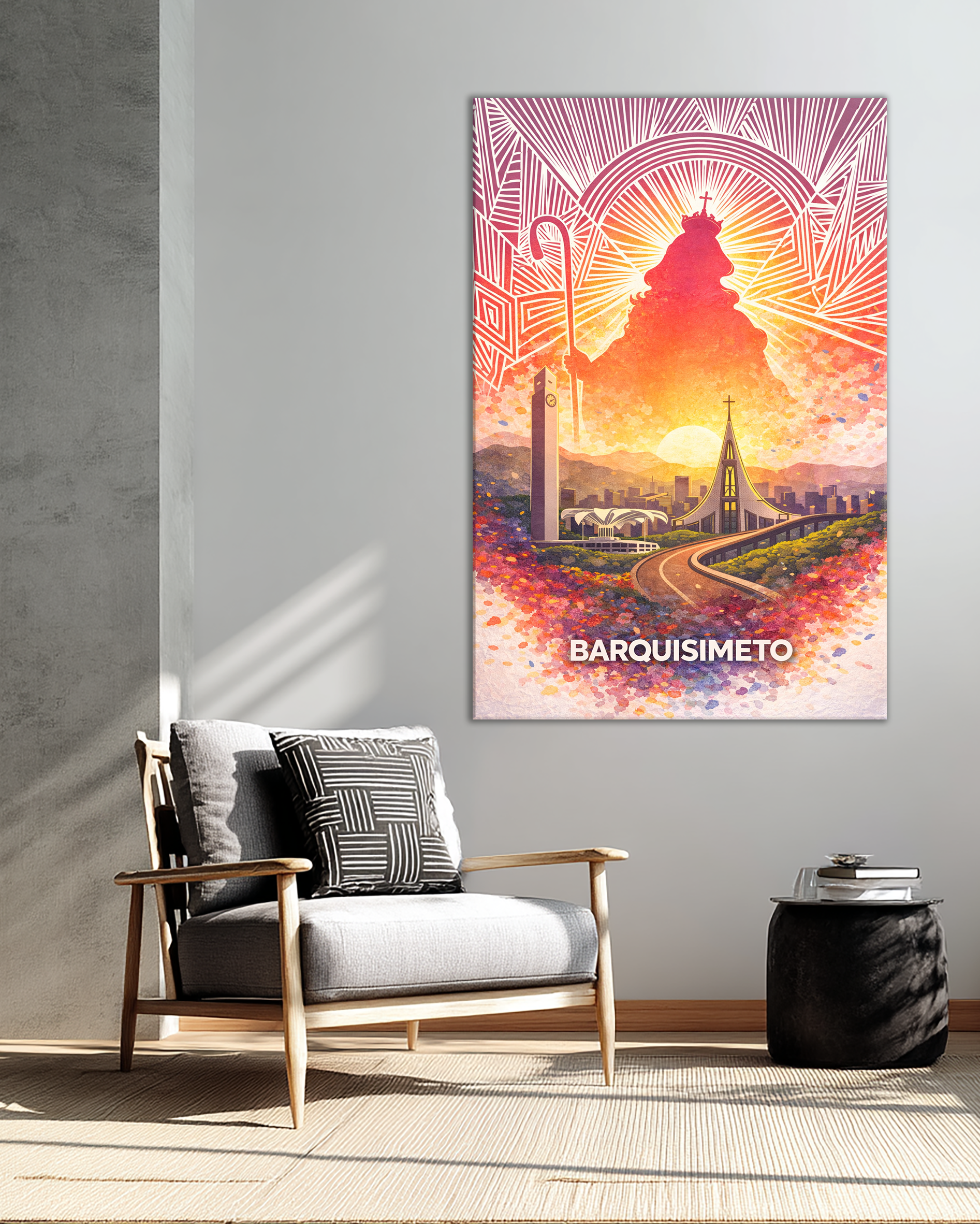Cuadro de Barquisimeto con ilustración artística y la Divina Pastora