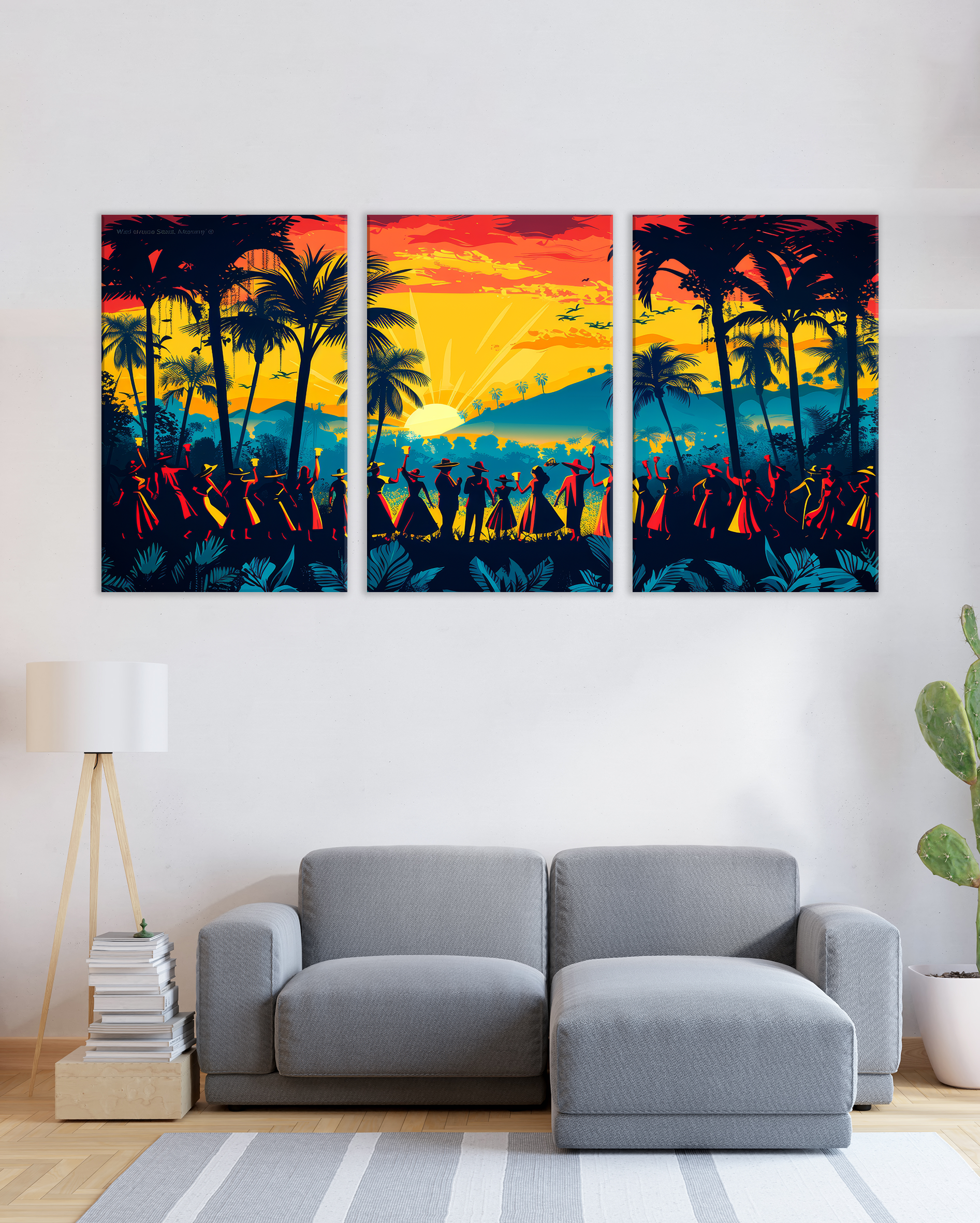 Cuadro decorativo Amanecer con folklore colombiano en palmeras
