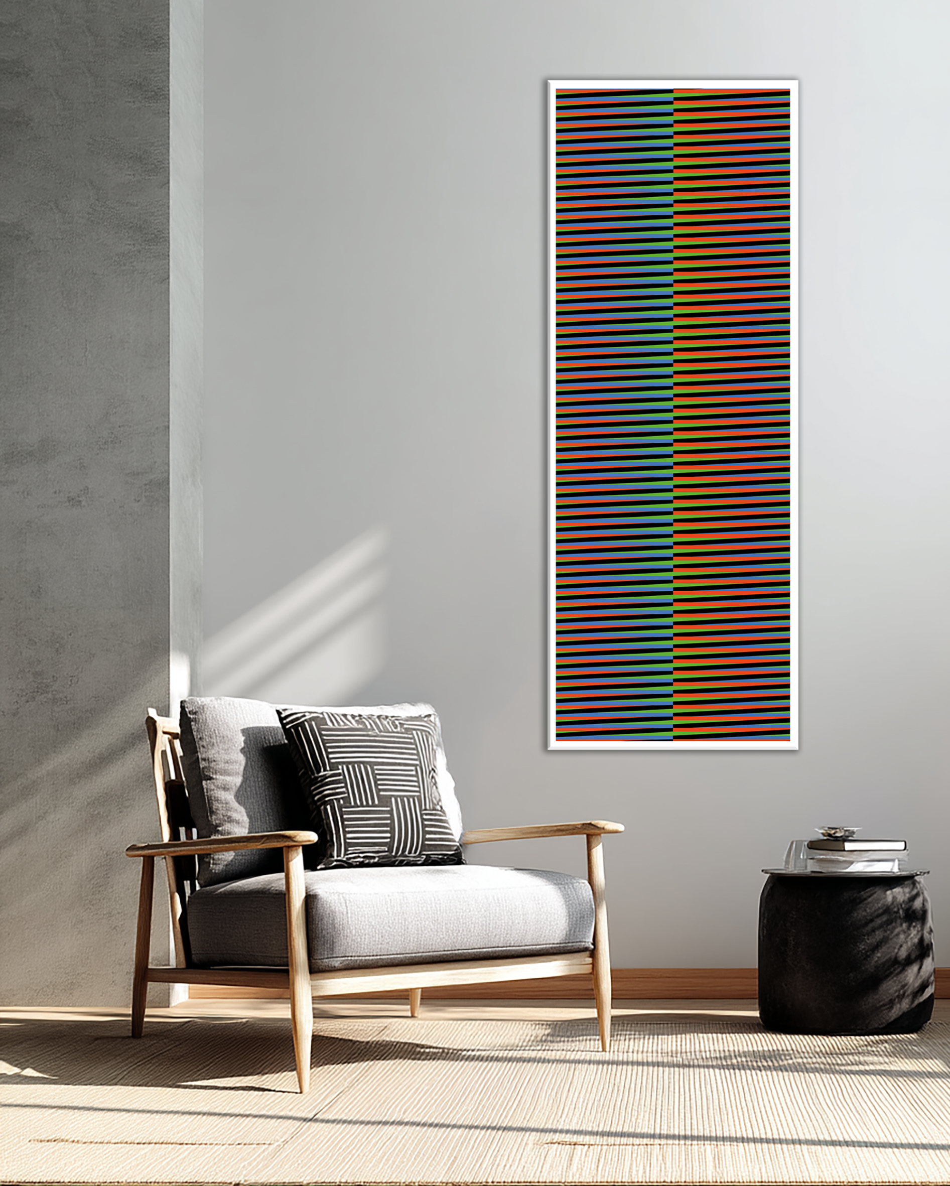 Cuadro moderno vertical con efecto cinético de colores vibrantes