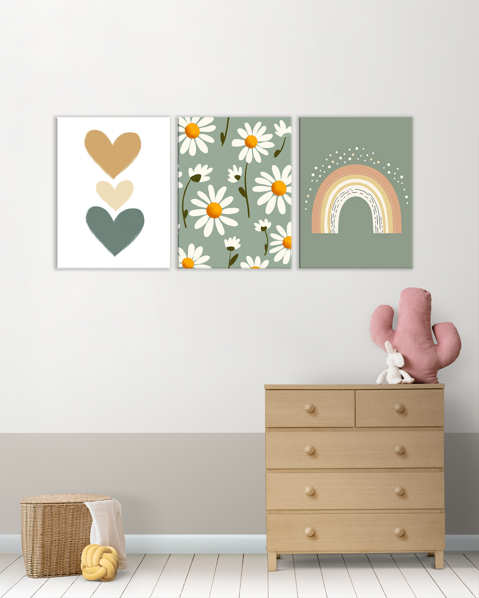 Cuadro decorativo infantil de corazones, margaritas y arcoíris