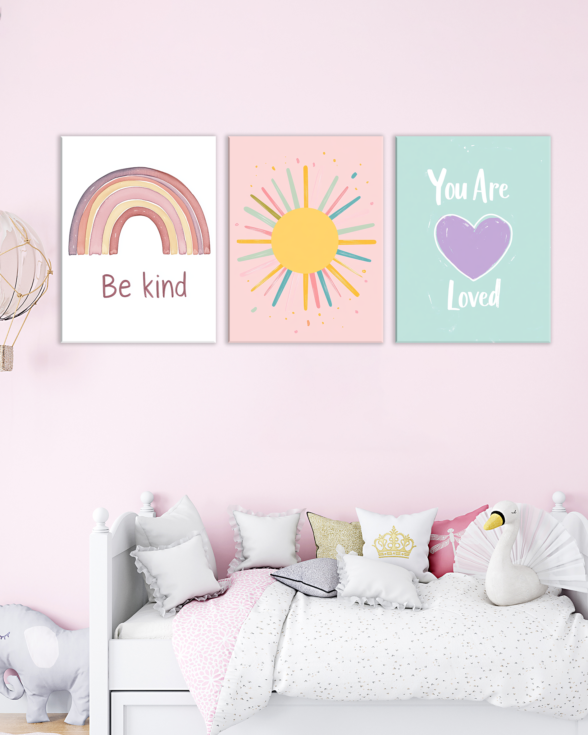 Cuadro infantil con frases motivadoras en tonos pastel