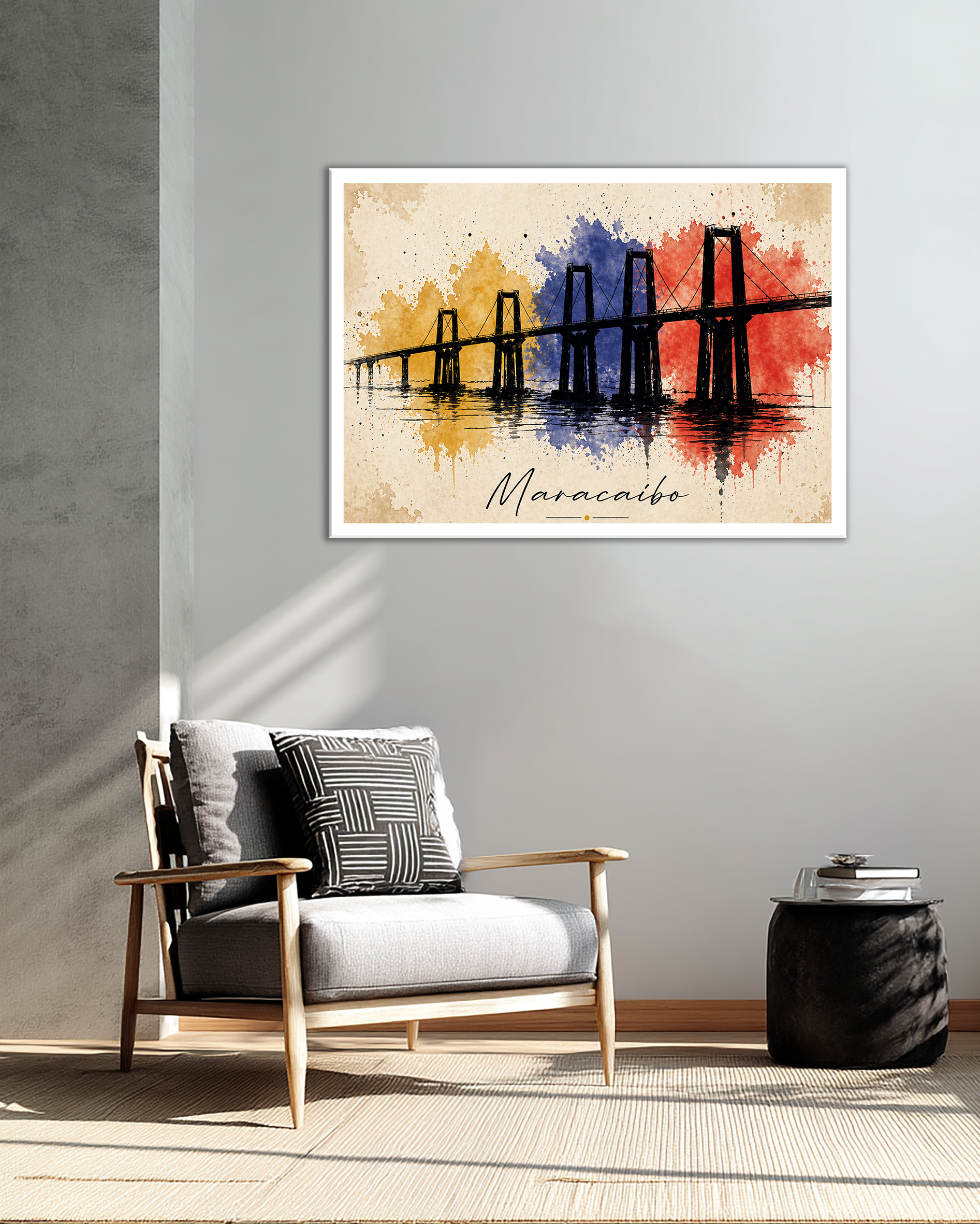 Cuadro del Puente sobre el Lago de Maracaibo – Arte Acuarela Moderna