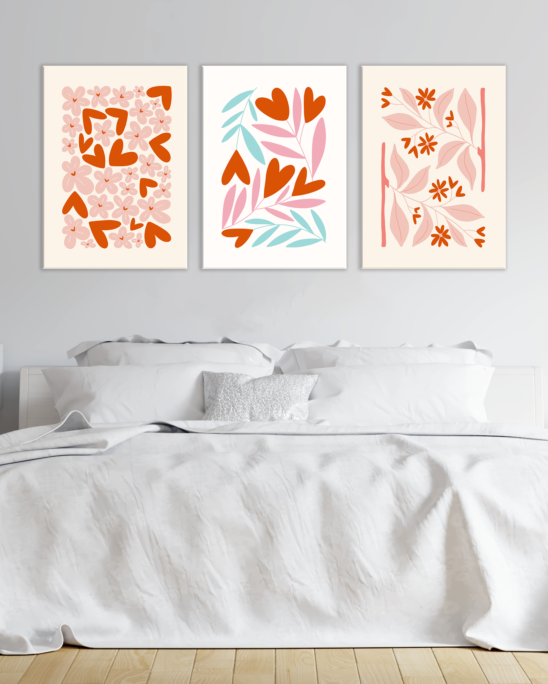 Cuadros modernos con flores abstractas en tonos pastel – Set de 3