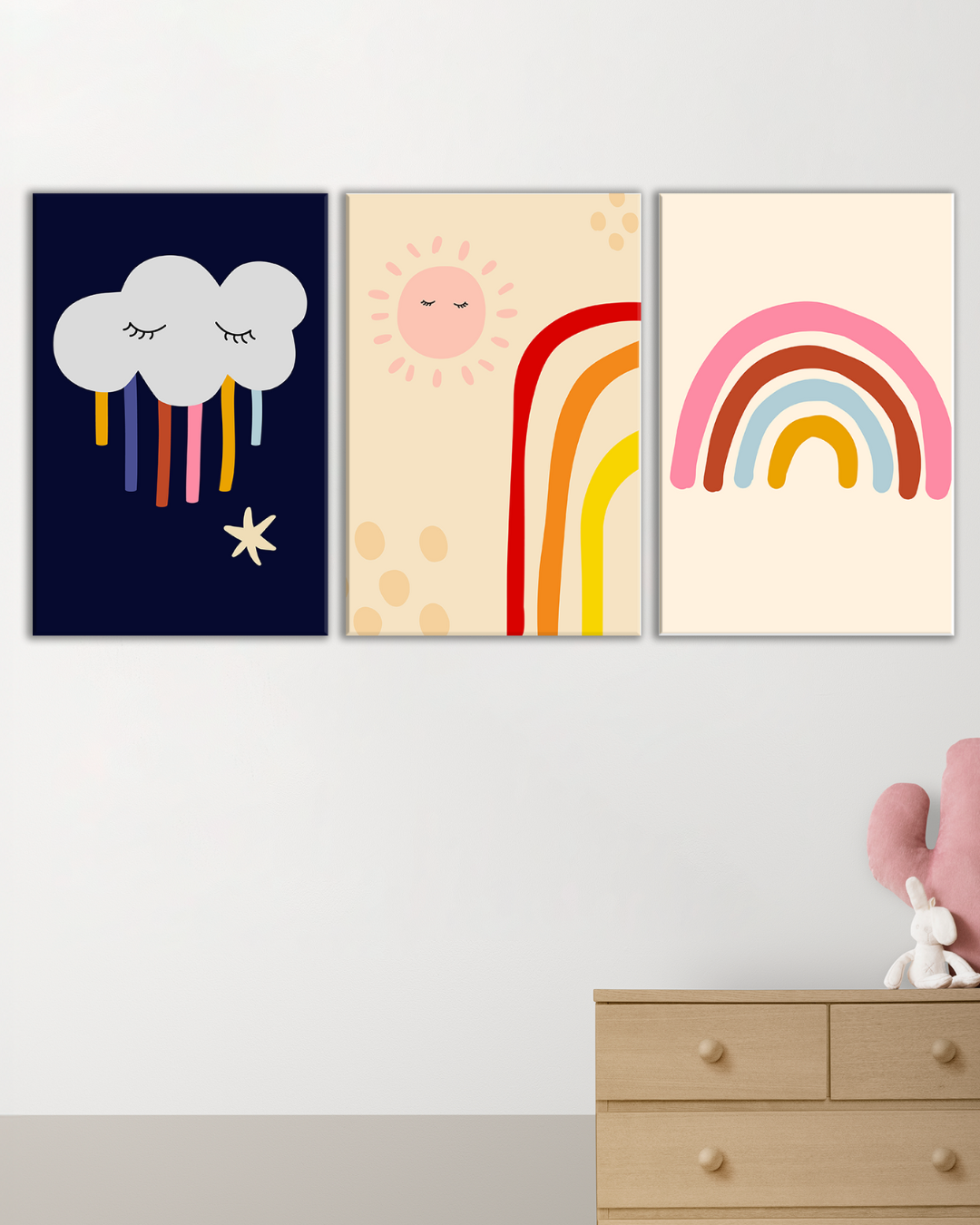 Set de Cuadros Infantiles Arcoíris y Nube | Decoración para Niños