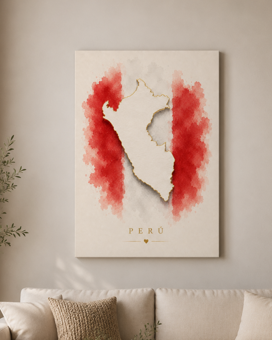 Cuadro artístico de Perú en acuarela – Decoración con mapa minimalista
