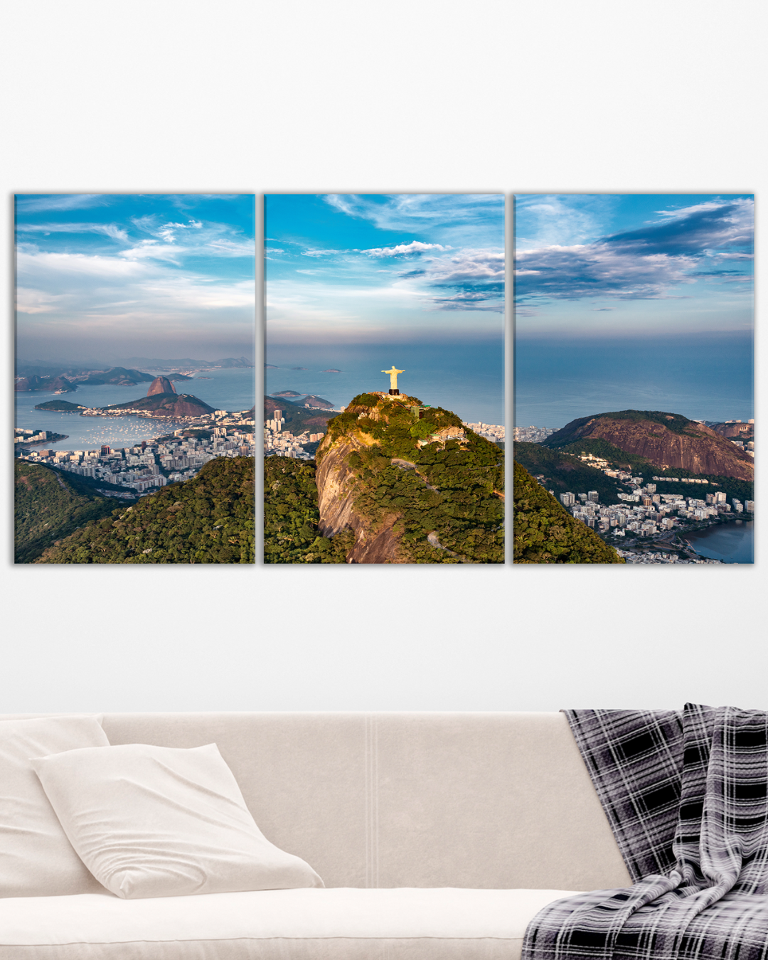 Cuadro Tríptico del Cristo Redentor en Río de Janeiro | Paisaje Panorámico de Brasil