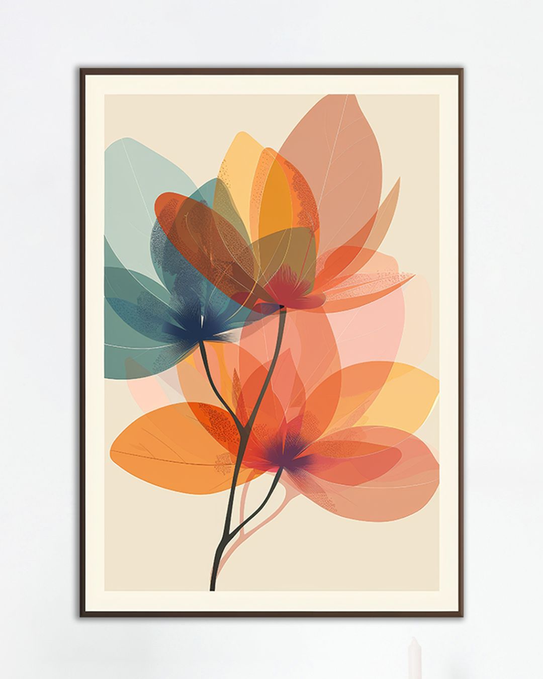 Cuadro floral abstracto en tonos cálidos, Arte moderno para decoración minimalista