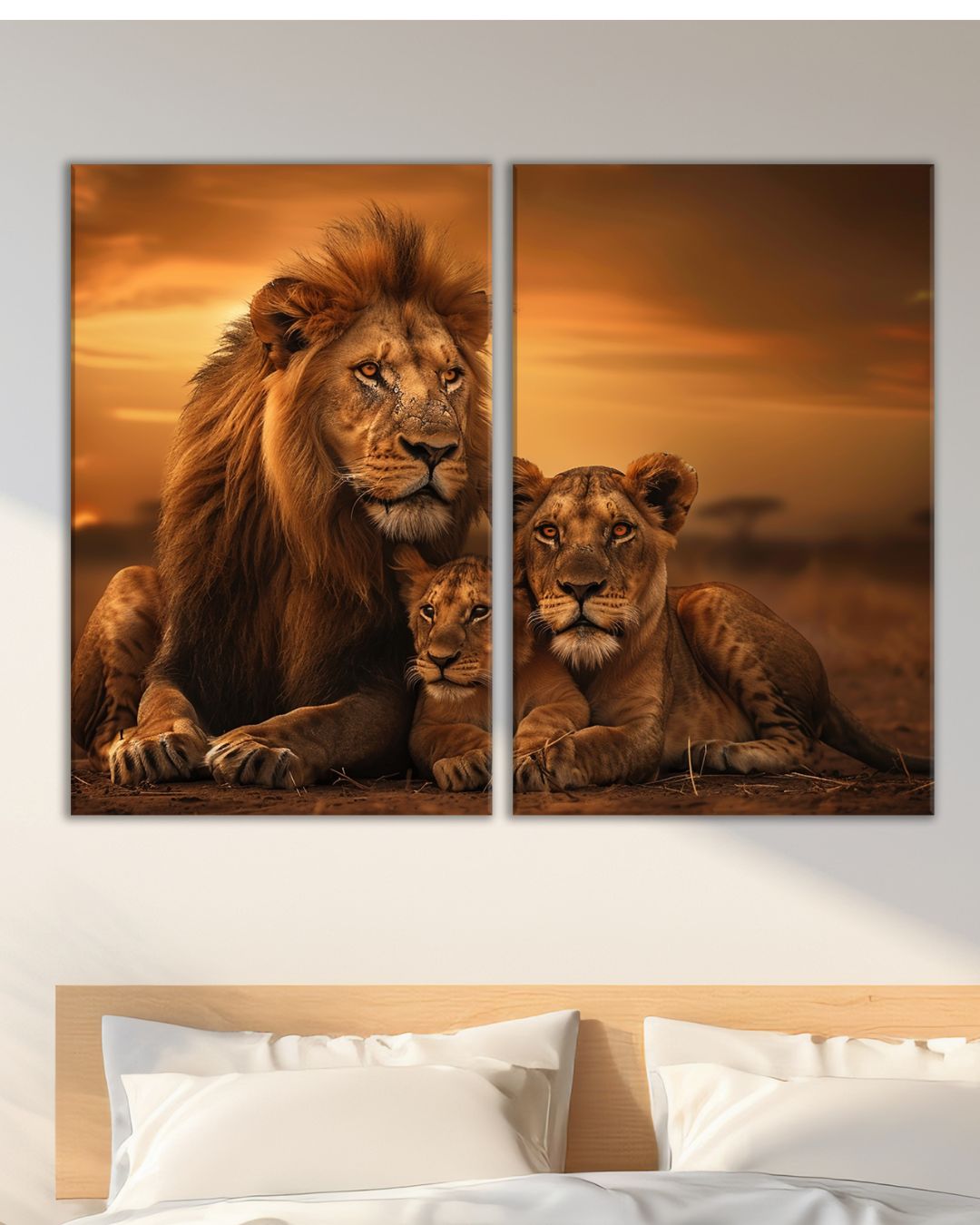 Cuadro de Leones en Familia al Atardecer