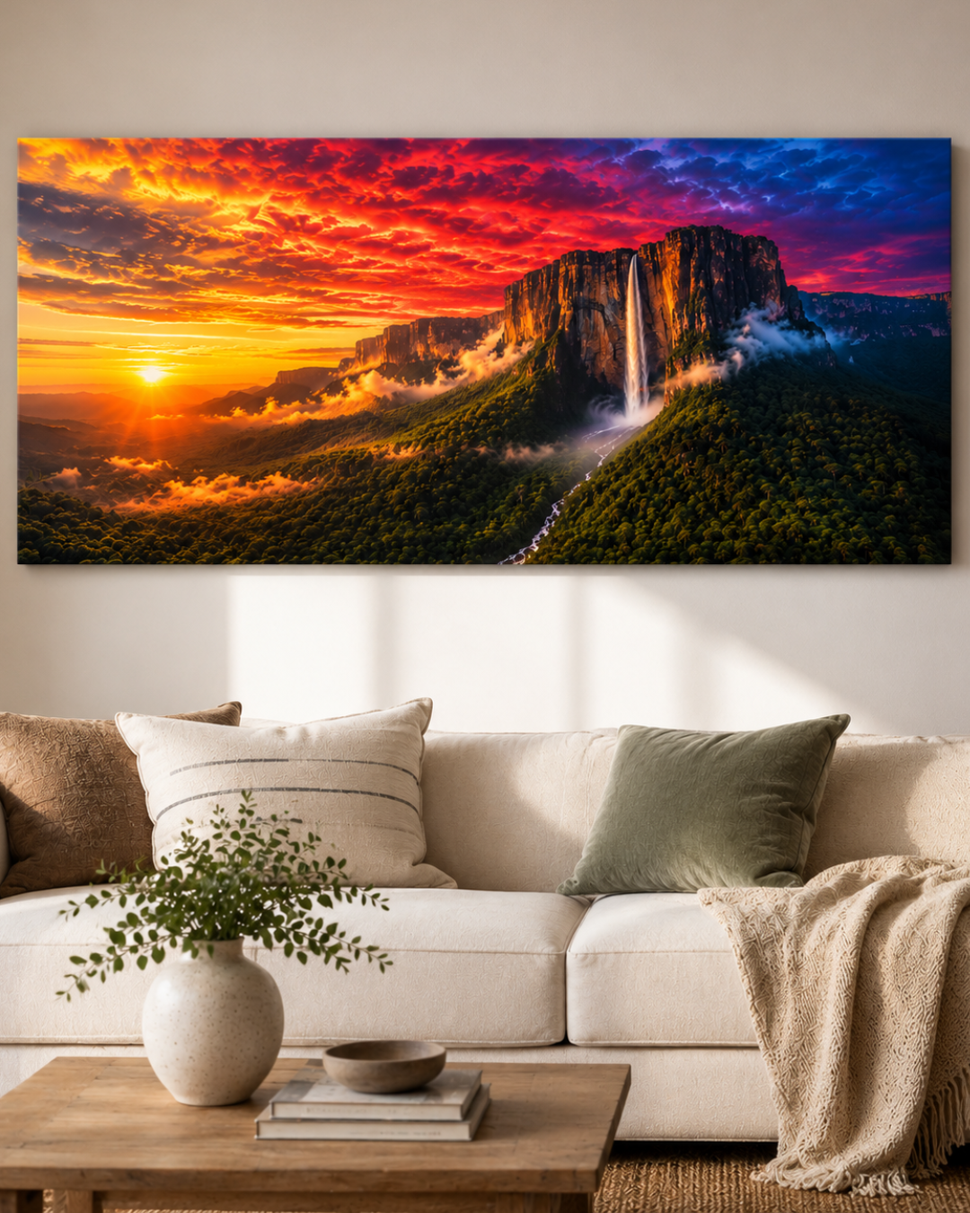 Cuadro del Salto Ángel al Atardecer – Paisaje de Venezuela en Colores Vibrantes