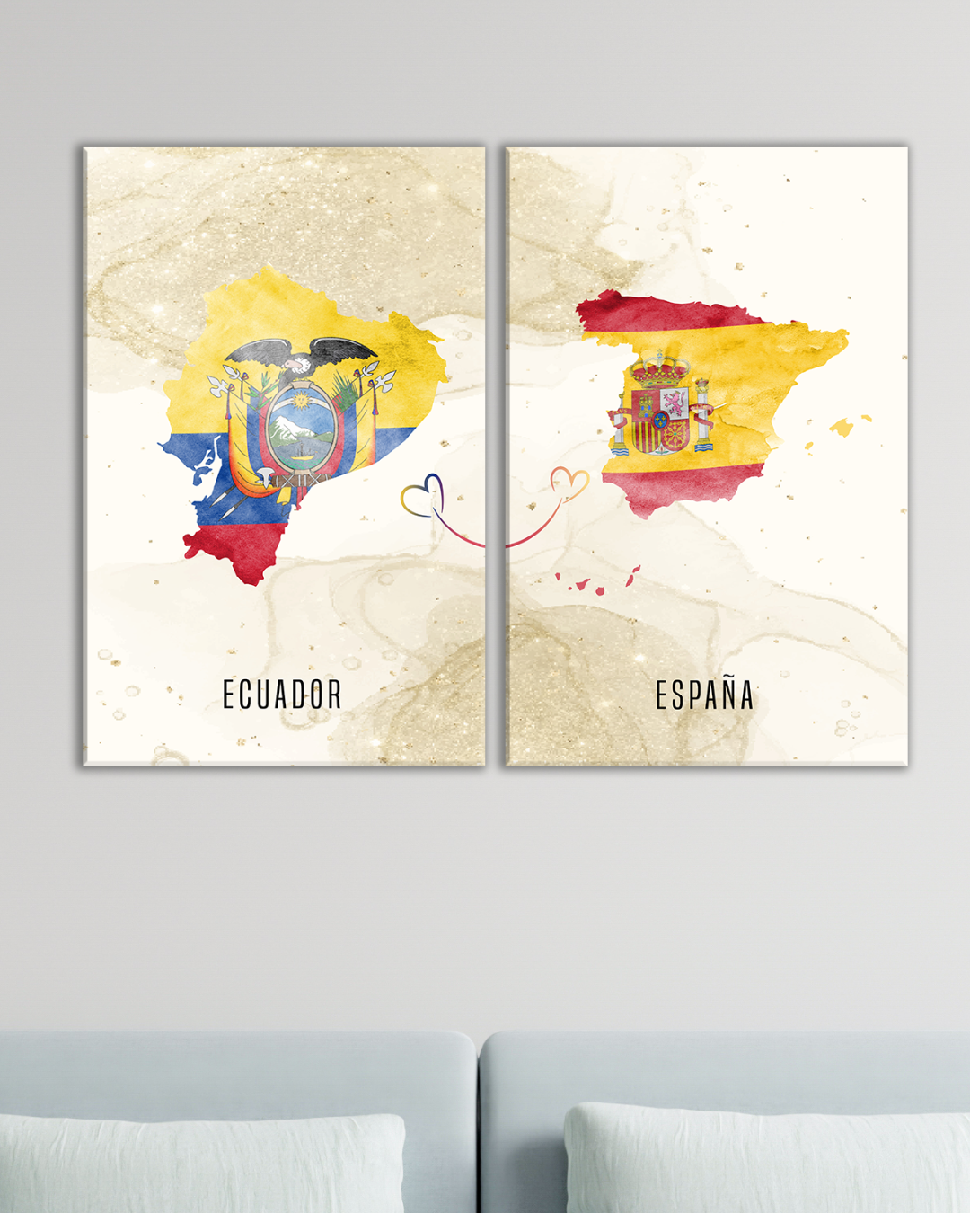 Cuadros Mapas Ecuador y España en acuarela
