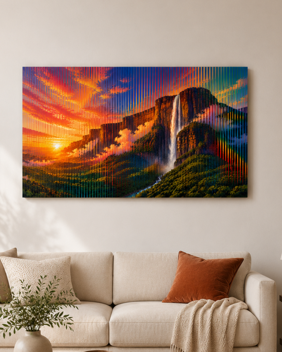 Salto Ángel al Atardecer fondo Cinetico – Cuadro Paisaje de Venezuela
