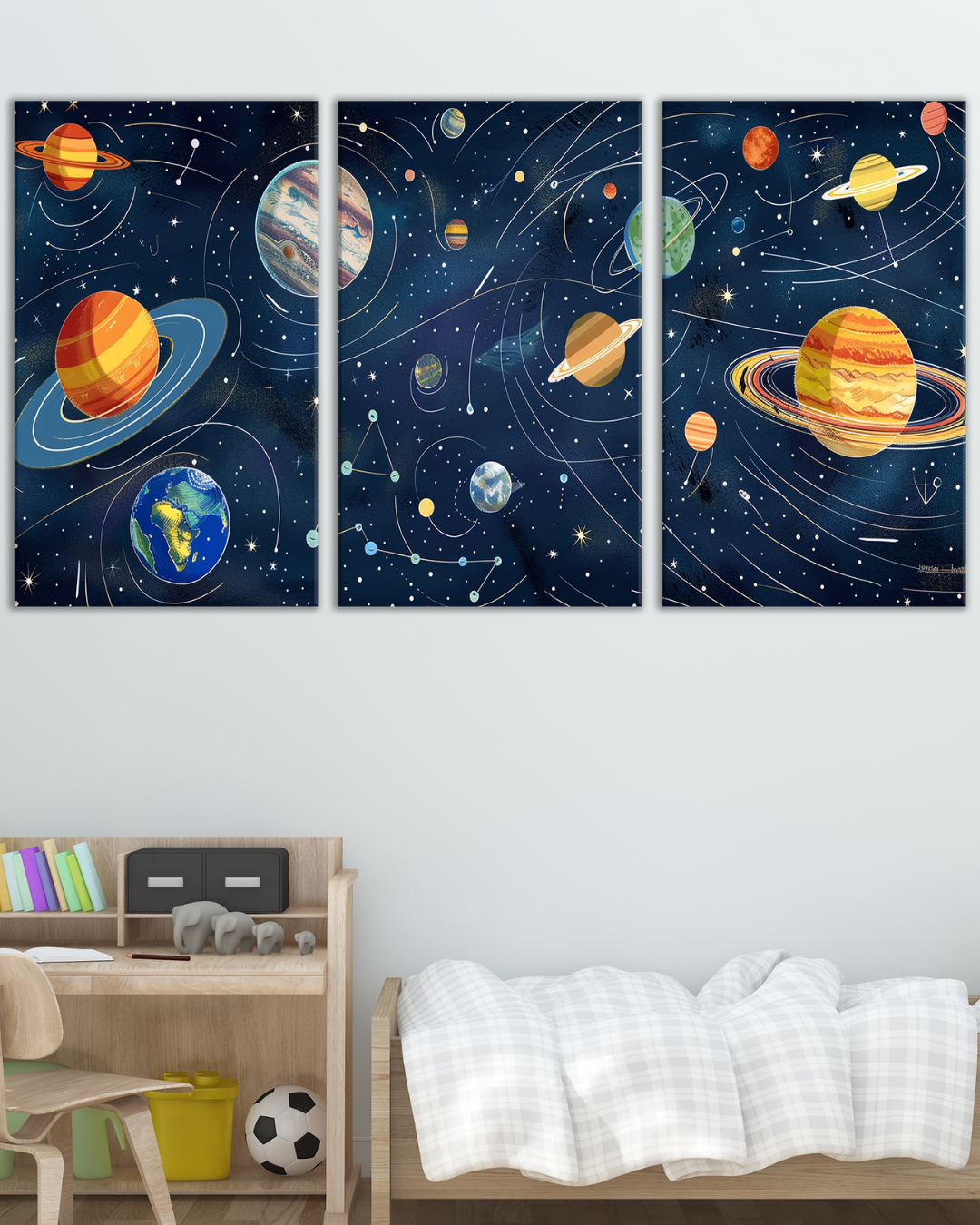 Tríptico infantil del sistema solar con planetas
