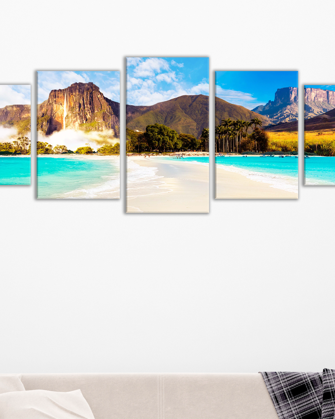 Cuadro Paisaje Venezolano | Playa, Tepuyes y Belleza Natural en Composición 5 cuadros