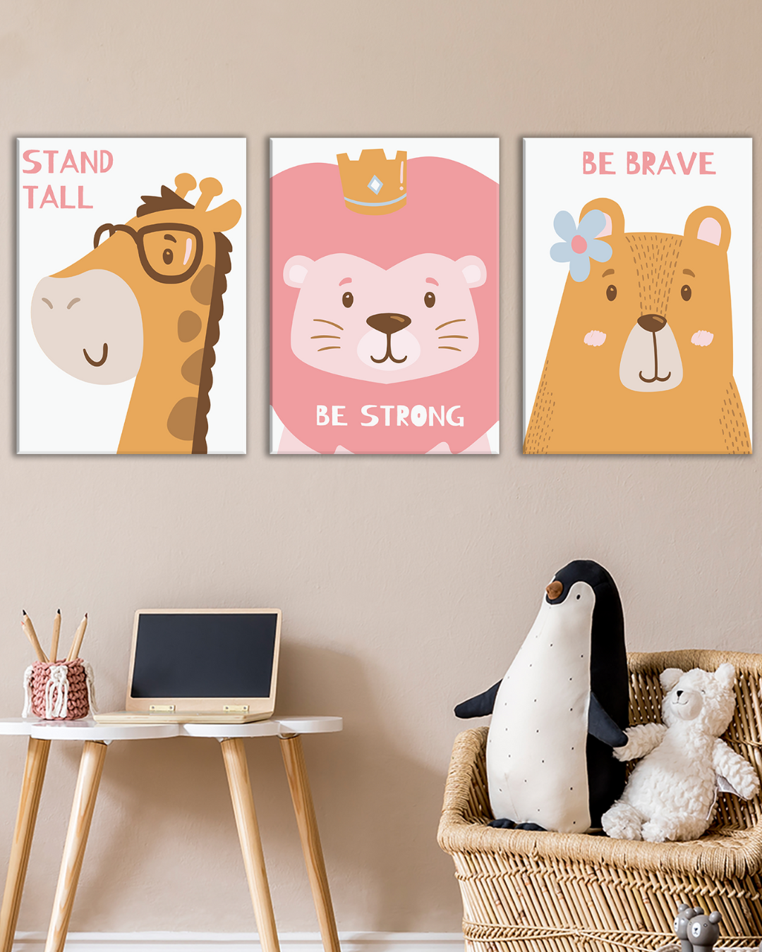 Set de Cuadros Infantiles con Frases Positivas | Animales Tiernos para Niños