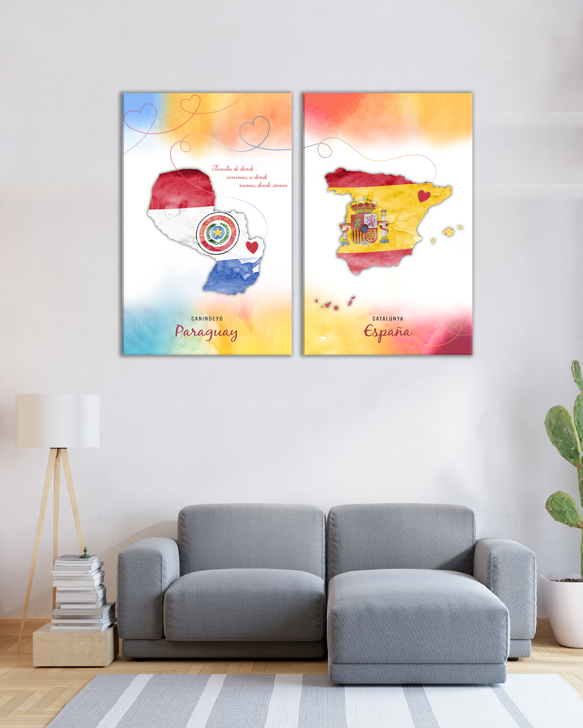 Mapas de Países. Set de 2 cuadros personalizados con trazos coloridos