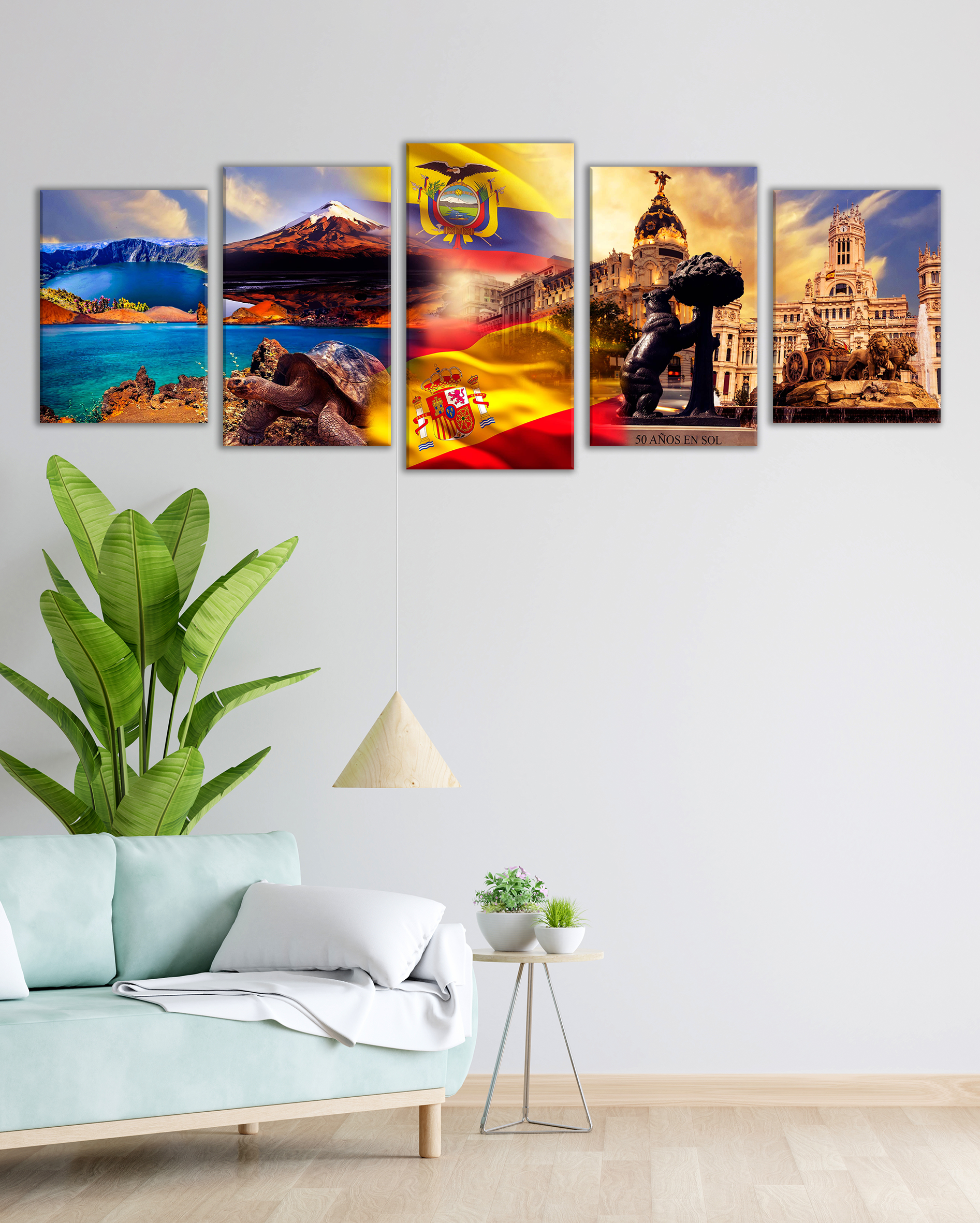 Cuadro Ecuador y España – Decoración con Banderas y Paisajes