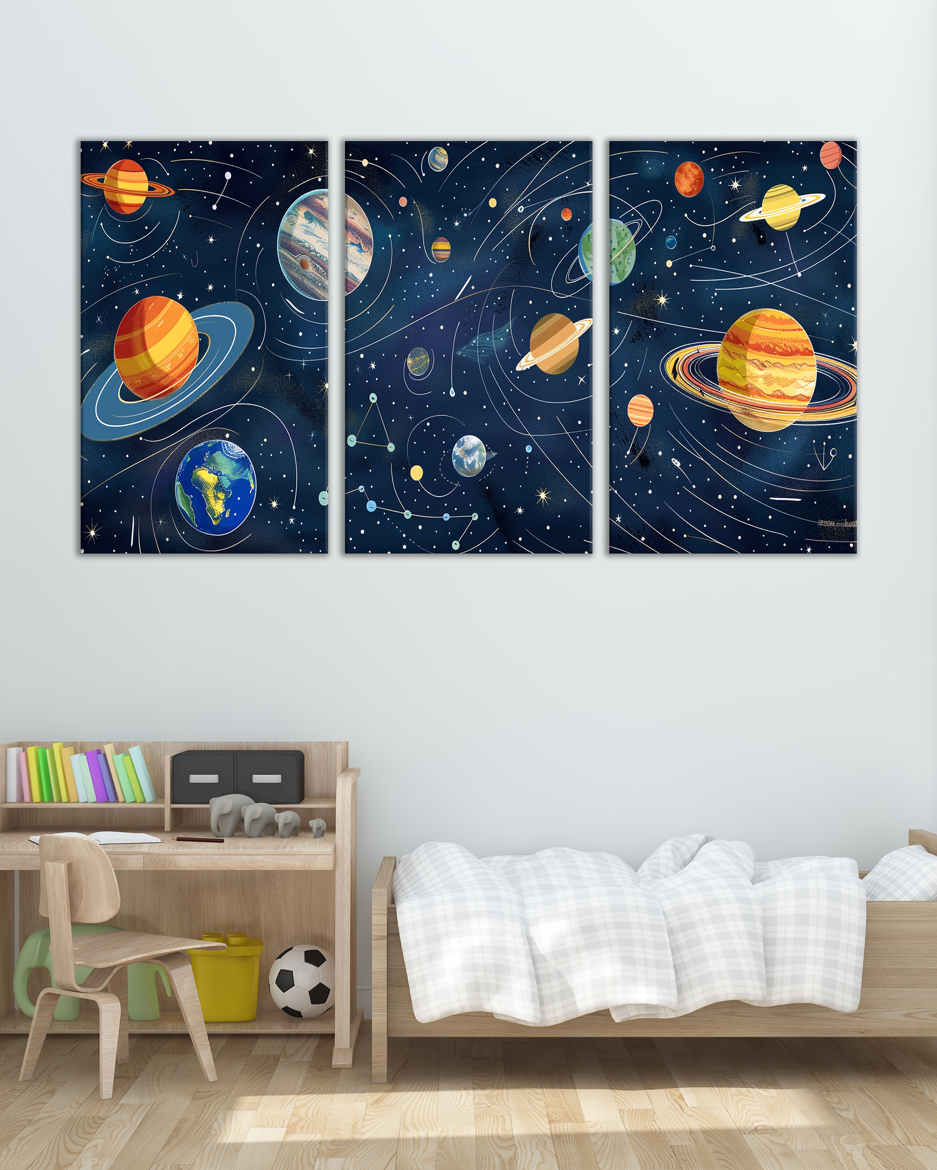Tríptico infantil del sistema solar con planetas